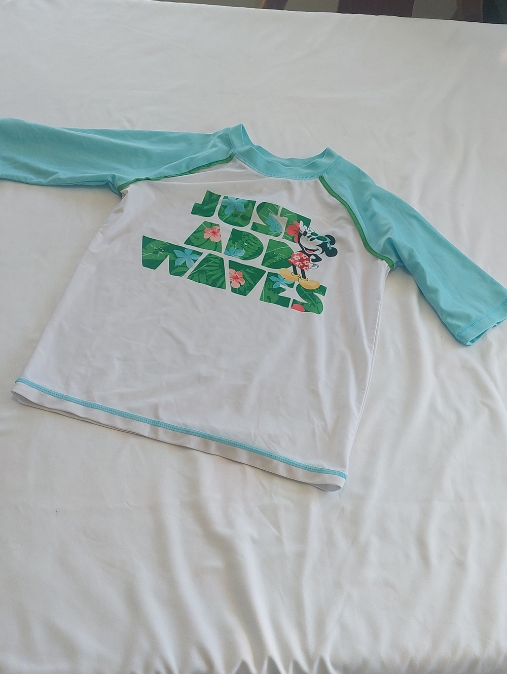 Disney White & Aqua 'Just Add Waves' Kids Rash Guard Size 8